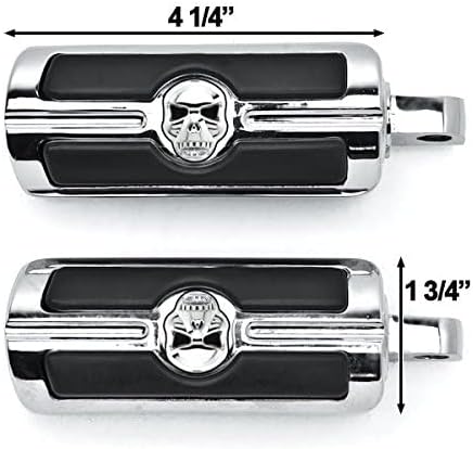 Krator Front & Rear Foot Peg Foot Rests Chrome Compatible with Harley Davidson (All Years) Skull Head