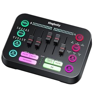 Gaming Audio Mixer Interface PC Sound Board with Bluetooth，Denoise, RGB, Mute Button, 48V Phantom Power XLR Microphone Interface for Live Streaming, Podcast, Recording, Vocal, Game Voice (Black)