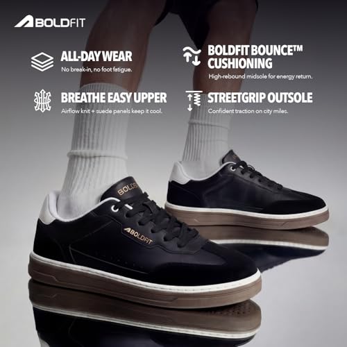 Image of Boldfit Sneakers for Men Casual Stylish Sneakers for Man with Premium PU Leather Upper, Cushioned Insole, Padded Collar, Breathable Lining & TPR Grip Sole Everyday Wear Shoes for Men Klunys Elite