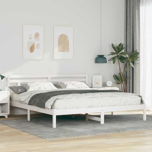 Ordellia Estructura de cama con cabecero de madera maciza de pino, cama king size 160 x 200 cm, somier de láminas de plataforma, muebles de dormitorio duraderos, fácil montaje