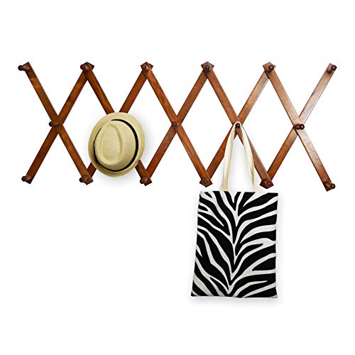 WEBI Accordian Wall Hanger,Expandable Wooden Coat Rack,Hat Rack for Wall,Accordion Wall Rack for Hats,Caps,Coffee Mugs,17 Peg Hooks,Rustic Brown - Thumbnail 4