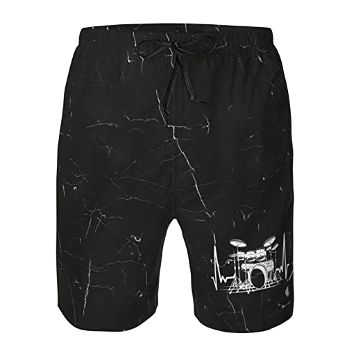 ONVOWO Funny-Drums-Drummer-Drumming-Gifts Mens Swim Trunks Quick Dry Beach Shorts Mesh Swimwear Bathing Suits with Pockets White