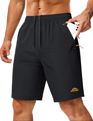 MAGCOMSEN Gym Shorts with Zipper Pockets Walking Running Jogging Shorts Climbing Athletic Summer Work Hiking Breathable Lightweight Black 36