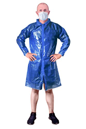 Dark Blue Lab Coat. Unisex Disposable Polyethylene Labcoat 3XL Size Liquid-Proof Workwear. Non-Woven