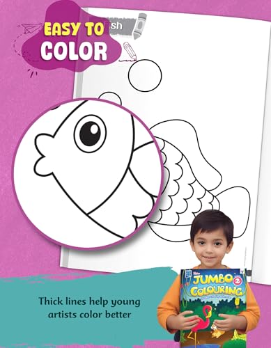 Jumbo Colouring Book for Kids Age 3+ years | Copy Coloring Book for Children with Color Reference Guide | A3 Size Colour Book for Kids | Level 2