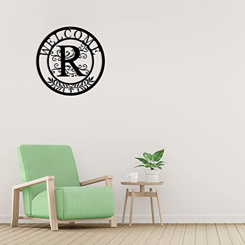 Cinpiuk Initial Welcome Sign, 12 Inch Metal Monogrammed Sign Farmhouse Front Door Porch Sign Wall Art Decor, Monogram Gift Rustic Welcome Wreath Hanging Ornament For Indoor Outdoor, R #TOP3