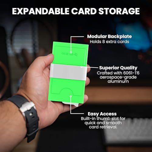 Image of CODE 118 Modular Backplate - Slim Minimalist Aluminum Wallet Accessory - Expandable Cash & Business Card Holder - Modular Add-on for Men Expands Storage up to 8 cards, Wallet not Included (Glow)