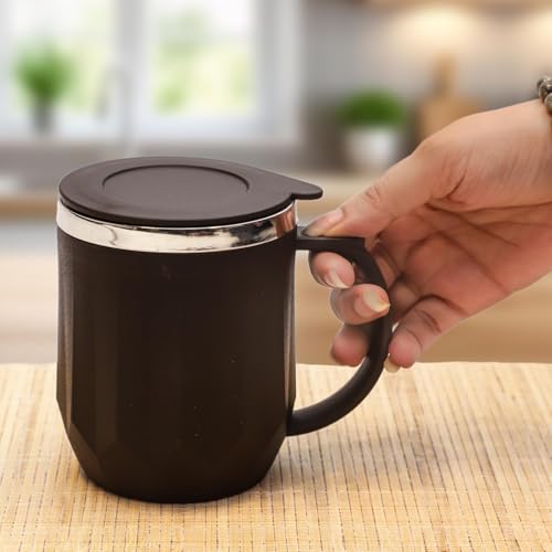 Image of Insulated Coffee Mug 350 ml - Leakproof Lid, Double Wall Stainless Steel Tea Mug, Cool Touch Outer, Travel Cup for Office & Car, Keeps Drinks Hot /Cold - Black