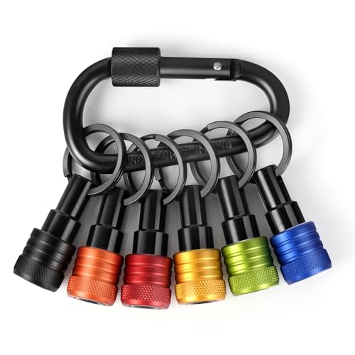 FACAINCXS Upgraded 6PCS 1/4 inch Hex Shank Bit Holders Keychain with Carabiner Quick-change Design for Nut Driver Screwdriver & Drill Bits Include Keychain Carabiner Gifts for Men (Color)