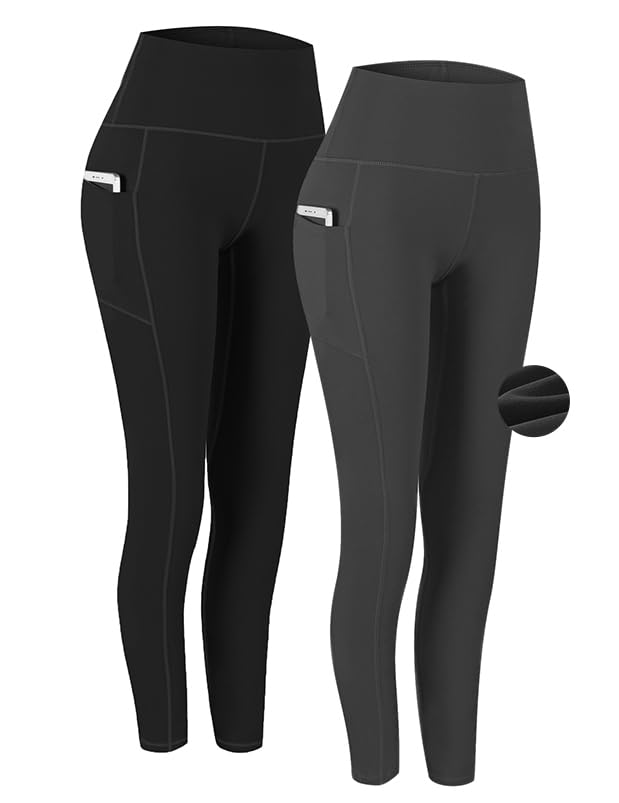 Fengbay 2 Pack High Waist Yoga Pants with Pockets, Tummy Control Workout Running Yoga Leggings for Women