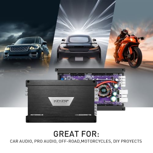 Image of Class D Monoblock Amplifier, 1 Ohm 2000W RMS, Aluminum Housing,Black | High-Efficiency Heat Dissipation,MOSFET Power Supply, LPF, Bass Boost & Remote Bass Control,10HZ-250Hz Frequency Response