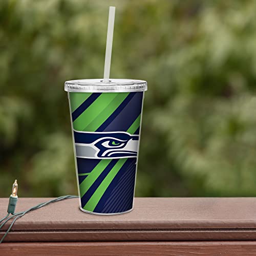 Image of Rico Industries NFL Football 16oz Clear Tumbler W /Straw for NFL Fans