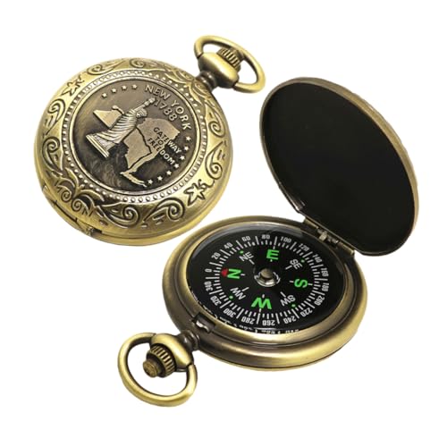Mikinona 2pcs Brújula Vintage de Bolsillo Portátil Herramienta de Navegación al Aire Libre para Camping Senderismo Mochilero con Diseño Retro Ligero Accesorio de Supervivencia