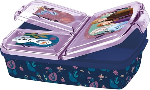 Frozen Die Eiskönigin Brotdose Kinder - Lunchbox mit 3 Fächern und Clip-Verschlüssen, Bento Snackbox aus Kunststoff PP bpa-frei - Vesperdose für Kindergarten, Schule & unterwegs