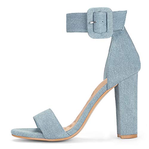 Allegra K Women's Block Heel Zipper Buckle Denim Blue Ankle Strap Sandals - 9 M Us #TOP6