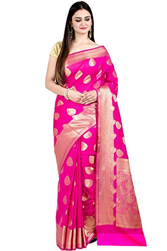 Chandrakala Women's Kataan Silk Blend Indian Ethnic Banarasi Saree with Unstitched Blousepiece (1250) (Pink-4)