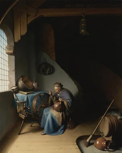 Tableaux Peinture sur Toile Gerrit Dou femme âgée au rouet 60x90cm