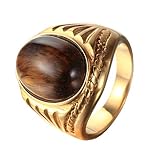 Oakky Unisex Stainless Steel Vintage Oval Gemstone Ring Gold Brown Size 9