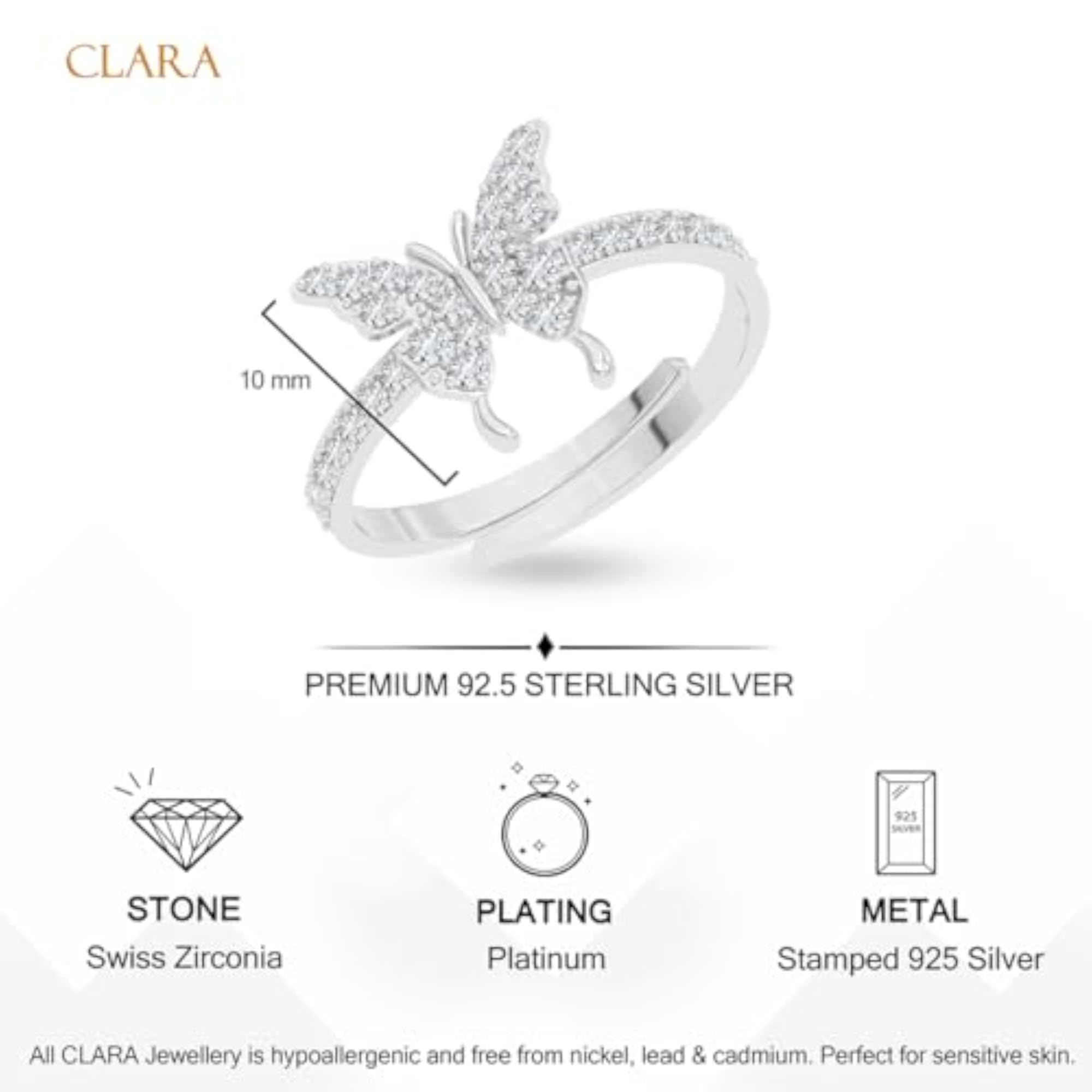 Women's 925 Silver Fia Butterfly Pendant Earrings Chain Bracelet Ring Set