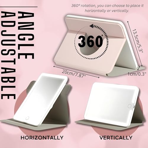 Image of Glaceon Portable Travel Makeup Mirror with Lights, Touch Screen Three Colors Dimmable Lighted Makeup Mirror, 1000 mAh USB Rechargeable Lighted Vanity Mirror (GL-01, 20 X 13.5 X 1 CM)