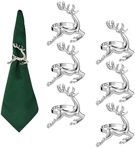 AW BRIDAL Easter Napkin Rings - Xmas Napkin Rings Silver Reindeer Napkin Rings Set of 6 for Holiday Dinners, New Year, Valentine's Day