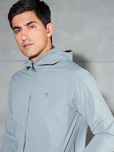 Image of TECHNOSPORT Men's Blended Standard Length Slim Fit Solid Hooded Wrinkle Free Raincoat