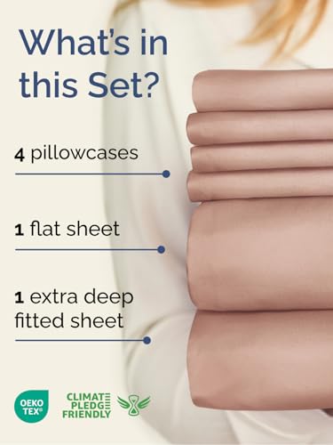 Image of Extra Deep Full Sheet Set - 6 Piece Breathable and Cooling Sheets - Hotel Luxury Bedding for Women, Men, Kids & Teens - Easy & Secure Fit - Soft, Wrinkle Free and Comfy - Extra Deep Pockets - Mauve