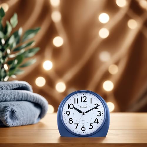 Tinload 5.5" Large Analog Alarm Clock Silent Non Ticking, Gentle Wake, Beep Sounds, Increasing Volume, Battery Operated Snooze and Manual Light, Blue - Image 4