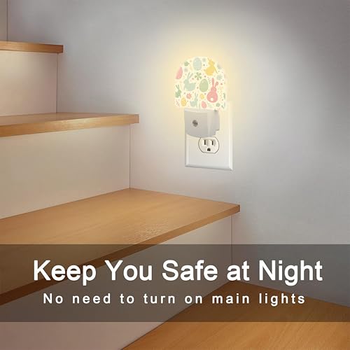 Image of Easter Bunnies and Eggs Night Light, Colorful Rabbits and Flowers Dusk to Dawn Night Light Plug in,0.5w Energy Saving Sleep Friendly NightLight for Kids Boys Girls Home Decor