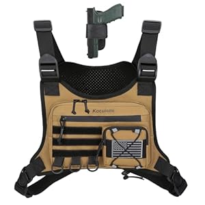 Koculemi Outdoor Sports Chest Bag for Men, Chest Vest Holster Fits Most Pistols, Adjustable EDC Travel Chest Pack for Running, Hiking, Workouts