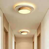 HYKISS Deckenleuchte Im Wabi-Sabi-Stil Aus Naturbelassenem Gelbem Travertin LED Runde Deckenleuchte In Holzoptik 4 Cm Flach Geeignet Für Flure Eingangsbereiche Schlafzimmer Und Durchgänge – Ansicht 3