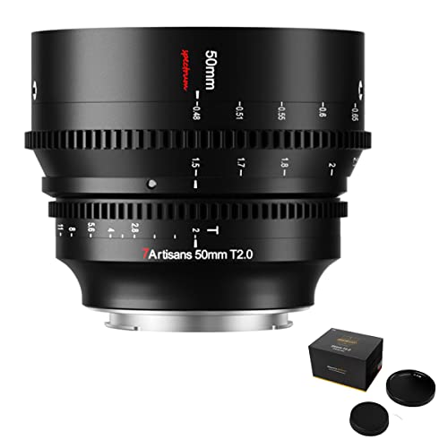7artisans Lente Cine de 50 mm T2.0 de marco completo de enfoque manual, compatible con cámara sin espejo Canon EOS R, ROJO, R3, R5, R6, R7, R10, RP (montaje R)