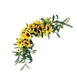 BESPORTBLE Artificial Sunflower Swag Door Decorative Fake Flower Wreath Wall Hanging Flower for Front Door Wedding Home Floral Decorative