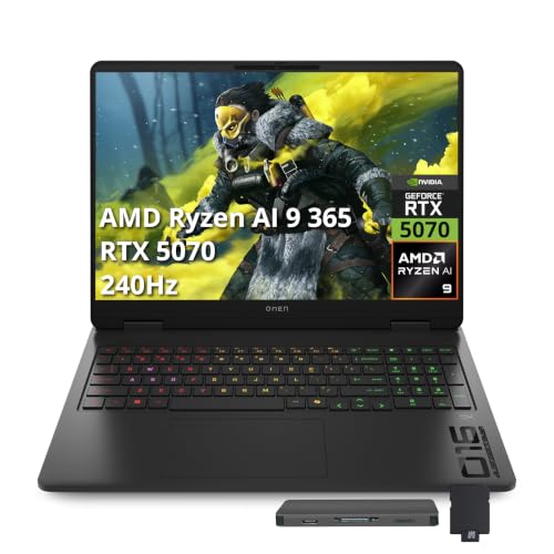 Image of HP OMEN 16 16 inch WQXGA 240Hz IPS Gaming Laptop, AMD Ryzen AI 9 365, NVIDIA GeForce RTX 5070 8GB, 64GB DDR5, 5TB Storage(4TB SSD+1TB Docking Station Set), RGB Backlit Keyboard, WiFi 6E, Win 11 Pro, Black