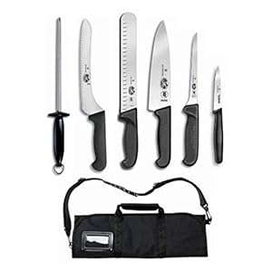 Victorinox Forschner 7 Pc Fibrox Deluxe Culinary Knife Roll Set,Black