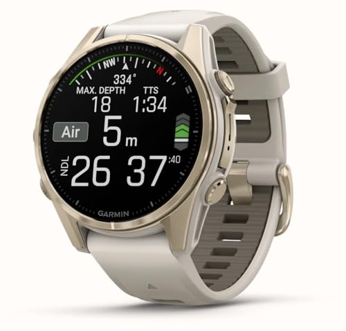GARMIN Fenix 8-43 mm, AMOLED, Zafiro Oro Suave con Banda DE Silicona Gris NIEVA/Piedra Oscuro