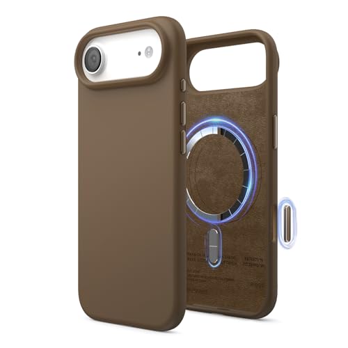 Image of elago for iPhone Air Case, Premium Magnetic Silicone Case, Compatible with MagSafe, Liquid Silicone Material, Protective Cover, Shockproof, Slim Phone, 6.5 inch (Brown)
