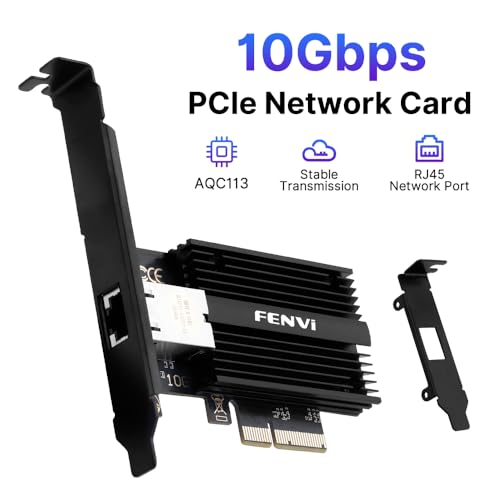 Image of 10G PCIe Network Card with Marvell AQC113 Controller, FENVi 10G Base-T Ethernet Adapter Card, RJ45 Port NIC Compatible with PCI-Express X4 /X8 /X16, for Desktop PC Windows 10 /11, Linux