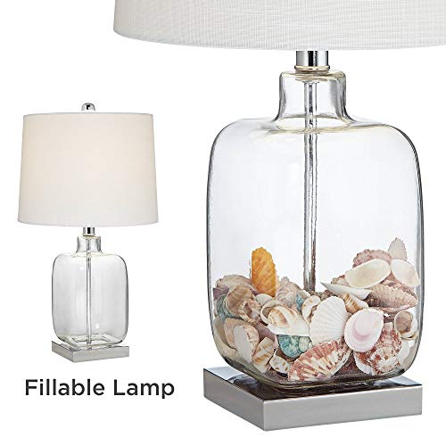 360 Lighting Coastal Country Style Accent 3-Way Table Lamp with Table Top Dimmer 21.75" High Clear Glass White Fabric Drum Shade for Living Room Bedroom House Bedside Nightstand Home Office Family - Image 6