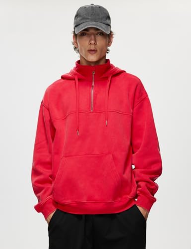 Iwing Mens Hoodies Sweatshirt Oversized Acid Wash Hoodie Quarter Zip Heavyweight Fleece Zipper Sweatshirts for Women Men2