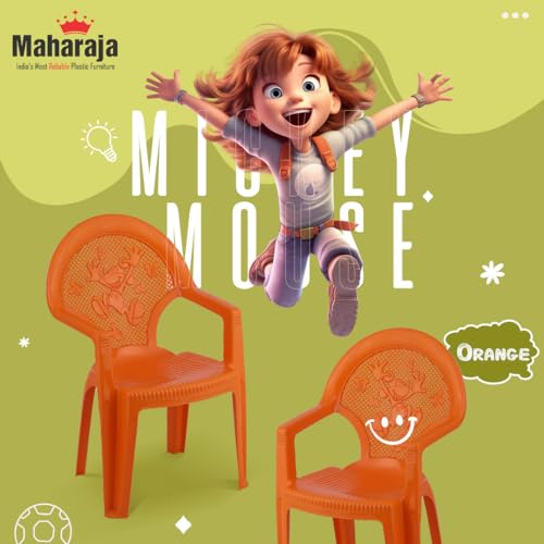 Image of MAHARAJA Mickey Mouse Plastic Chair for Kids | Strong Durable & Portable Study Chairs | Virgin Material Kids Chairs for 2 to 8 Years | Stackable School Chair (Orange, Pack of 6)