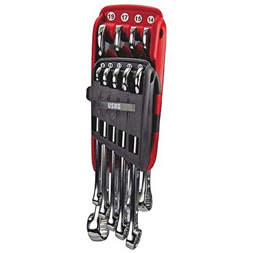 Chiavi combinate 285/8-10-11-12-13-14-15-17-19 mm^Forchetta ribassata inclinata di 15°^Impugnatura ergonomica^Testa poligonale disassata e piegata di 15°^Fornita con supporto in materiale plastico