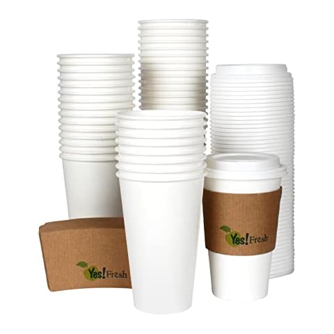 Yes!Fresh Special Green Grass Design, Paper Hot Cup,Eco-friendly,100% Blodegradable&Compostable (White Cup, 16 0Z 50 count) Cover