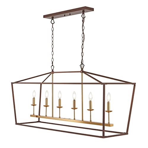 Image of JONATHAN Y Pagoda 6-Light Pendant 49 inch Cage, Oil Rubbed Bronze /Brass Gold