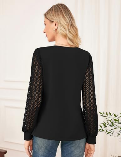GRACE KARIN Women Lace Long Sleeve Shirts Dressy Business Casual Blouses Crew Neck Work Tops Fall Clothes2