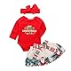IMEKIS Baby Mädchen Mein Erstes Weihnachtsoutfit Prinzessin Weihnachtsmann Weihnachtskostüm Langarm Strampler Rock Stirnband 3tlg Weihnachten Kleidung Set Rot 0-3 Monate