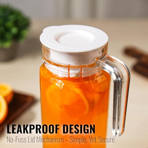 Image of Water Jug - Detox Glass Jugs with Lid for Dining Table - Elegant 1100 ml Transparent Pitcher for Juice, Iced Tea, Infused Water, Milk, Lemonade, Hot & Cold Beverages, Lumo