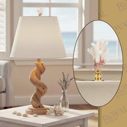 Image of Royal Designs, Inc. Sea Life Lamp Finial, Medium Coral, Two-Tone White, Polished Brass Base, Replacement Finial for Table or Floor Lamps
