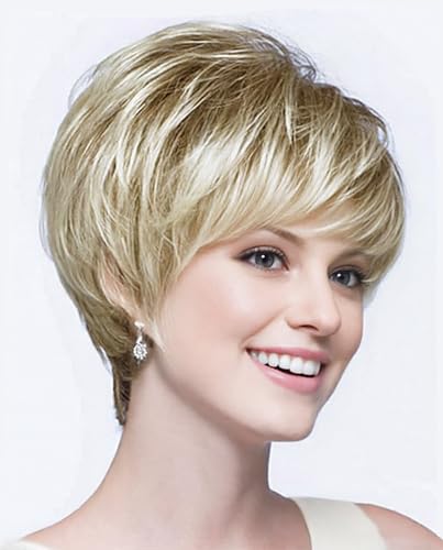 SEVENCOLORS Short Blonde Wigs for White Women Layered...