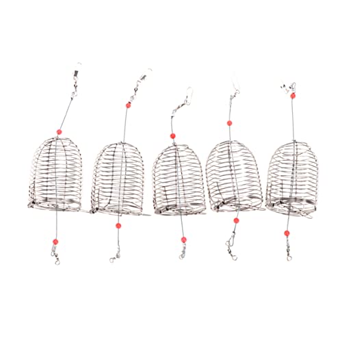 POPETPOP 5Pcs Stainless Steel Fishing Bait Cage Bait Basket Feeder Holder for Catching Crab Lobster Shrimp and Minnows Durable Fishing Tackle